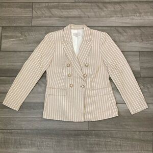 *NWOT* LOFT Petite Striped Linen Blend Double Breasted Blazer